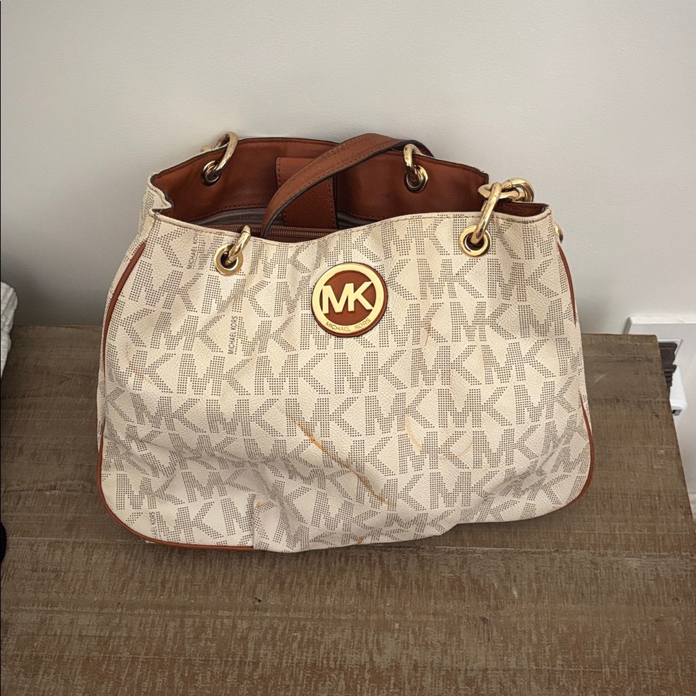 Michael Kors Cream and Gold Logo Tote